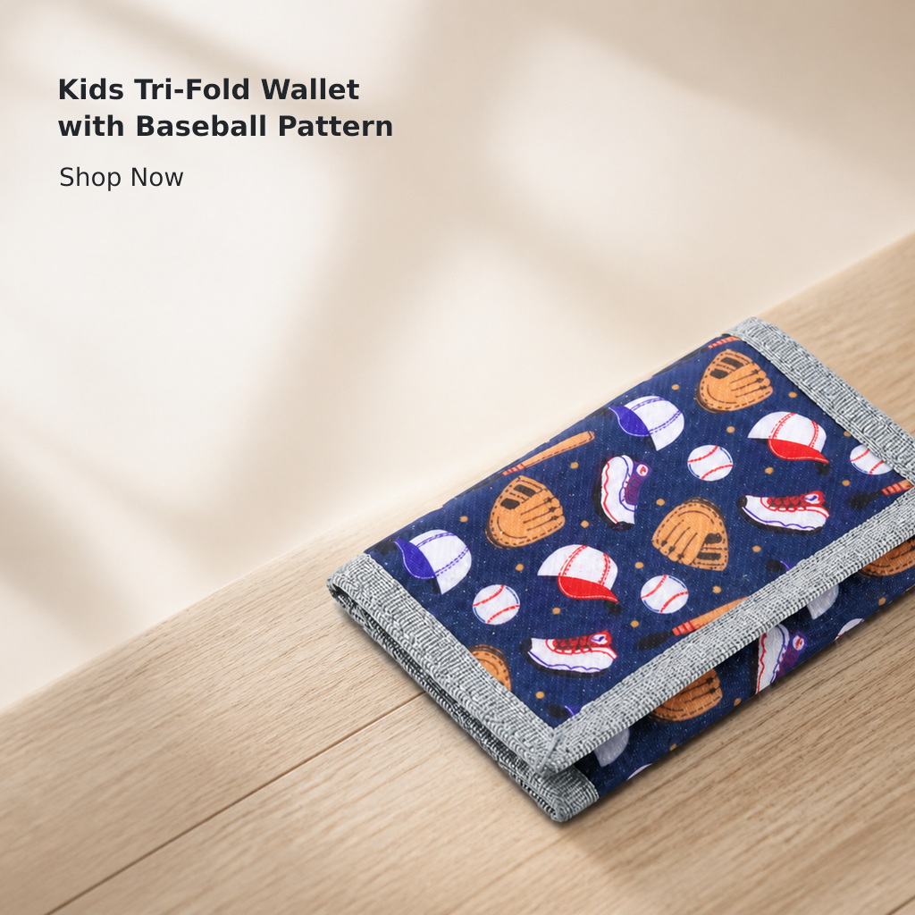 Kids’ Baseball Canvas Trifold Wallet with Zipper Pocket