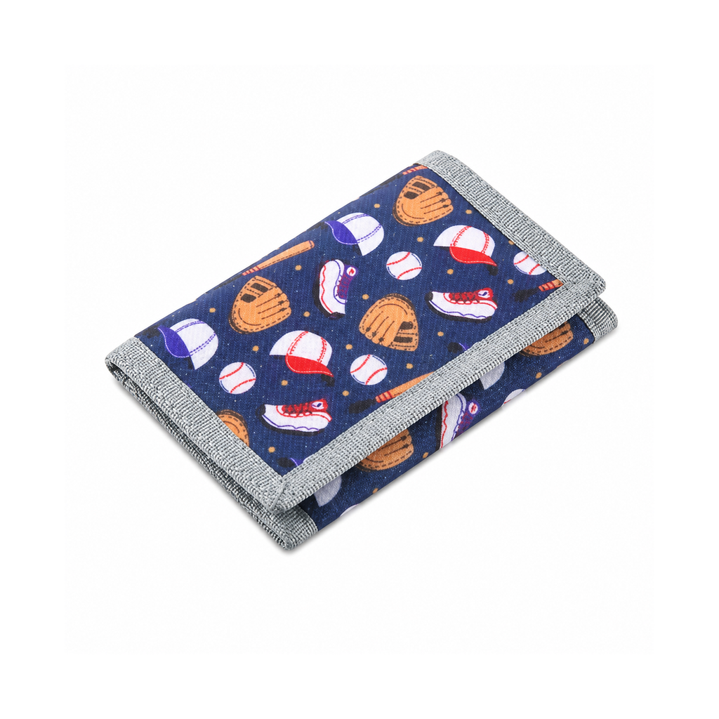 Kids’ Baseball Canvas Trifold Wallet with Zipper Pocket