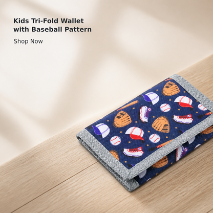 Kids’ Baseball Canvas Trifold Wallet with Zipper Pocket